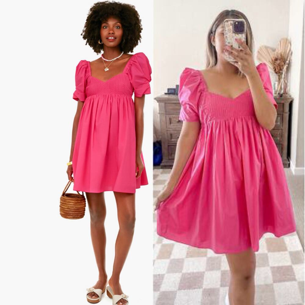 Tuckernuck Hyacinth House Preppy Barbie Pink Mini Puff Sleeves Graduation Dress